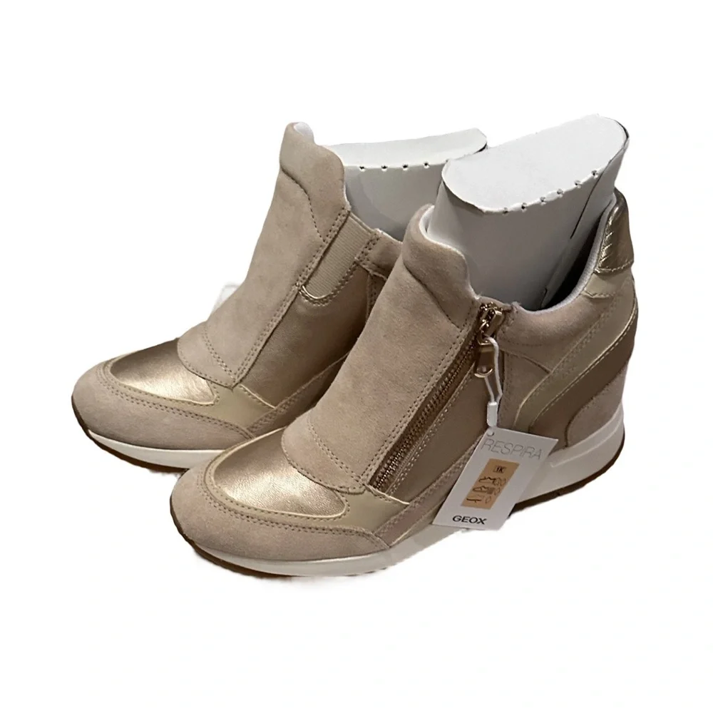Geox NIB Nydame Wedge Sneaker Lt Taupe Size EU 39 - Picture 5 of 7